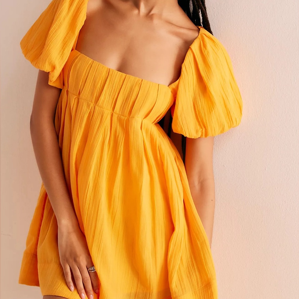Free People Yellow Puff Sleeve Dress